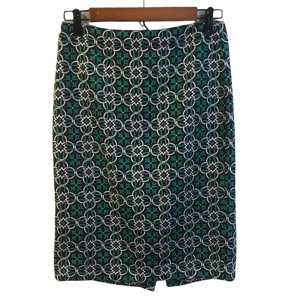 J. Crew Green Geometric No 2 Print Pencil Skirt Lattice Medallion Size 2